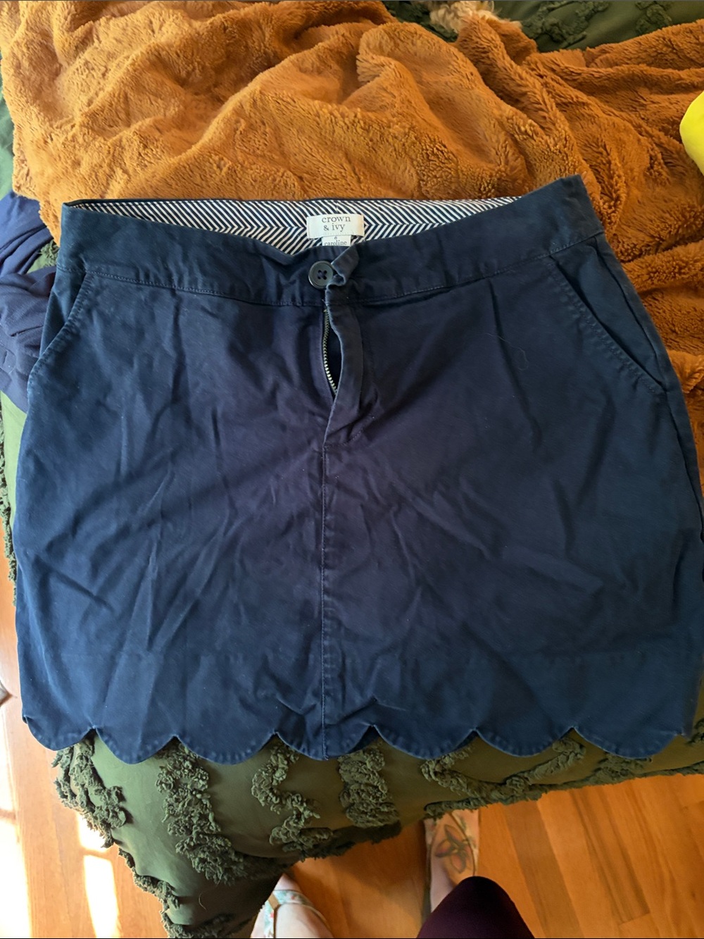 crown & ivy Navy Scallop Hem Cotton Skirt
